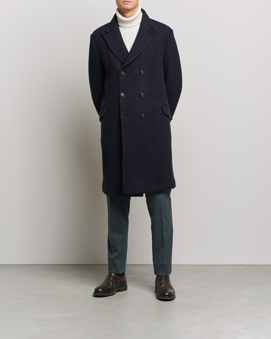 Mies | Takit | Massimo Alba | Oversize Wool Herringbone Coat Dark Navy