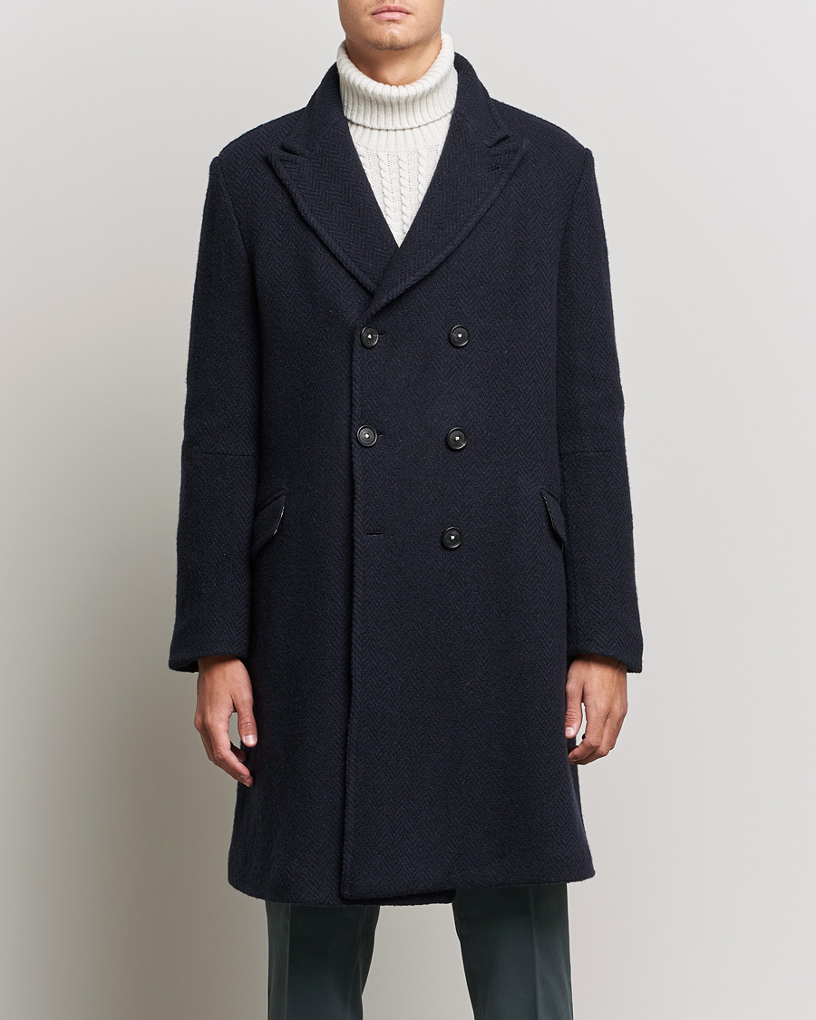 Mies | Takit | Massimo Alba | Oversize Wool Herringbone Coat Dark Navy