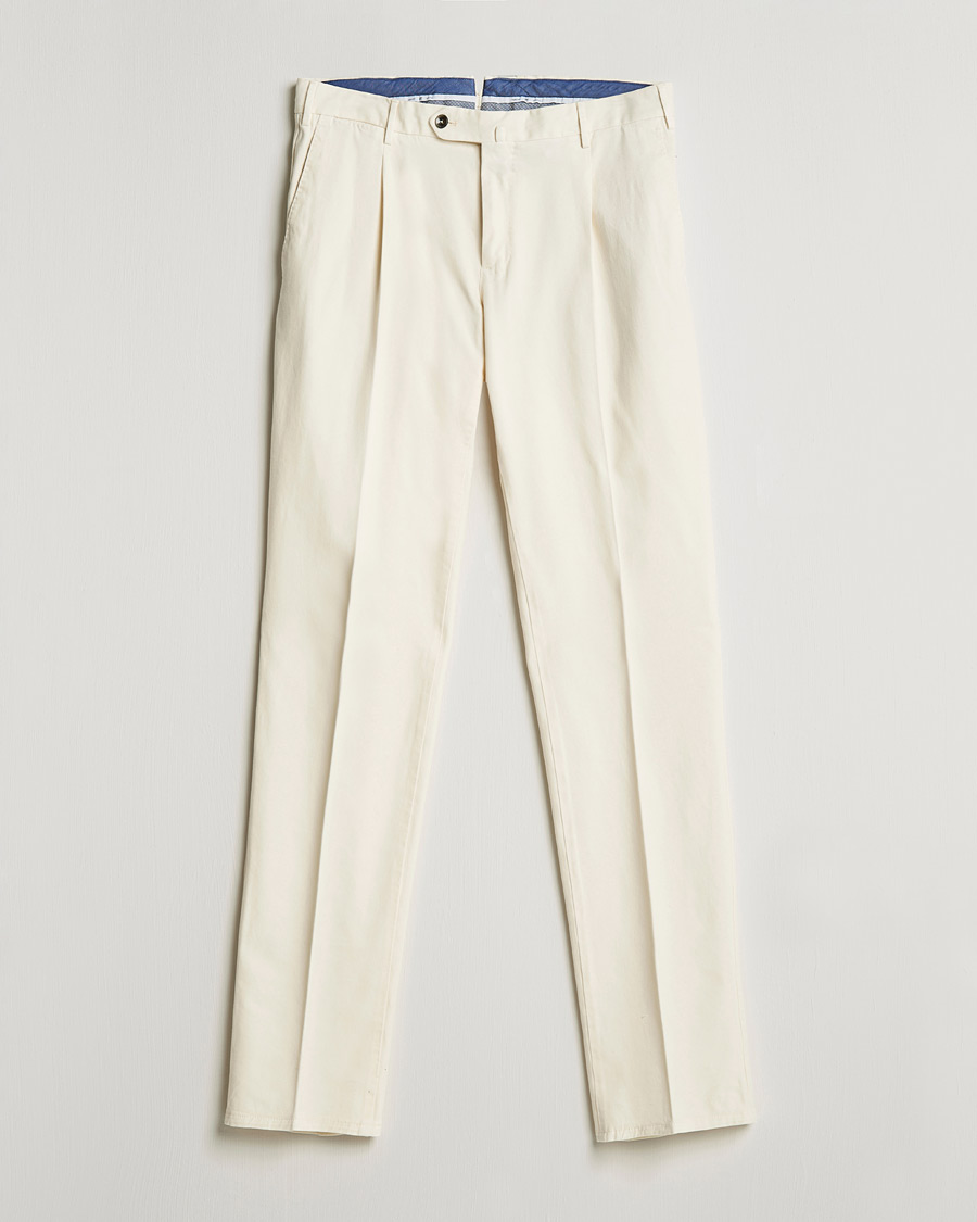 Miehet |  | PT01 | Slim Fit Pleated Cotton Stretch Chinos Off White