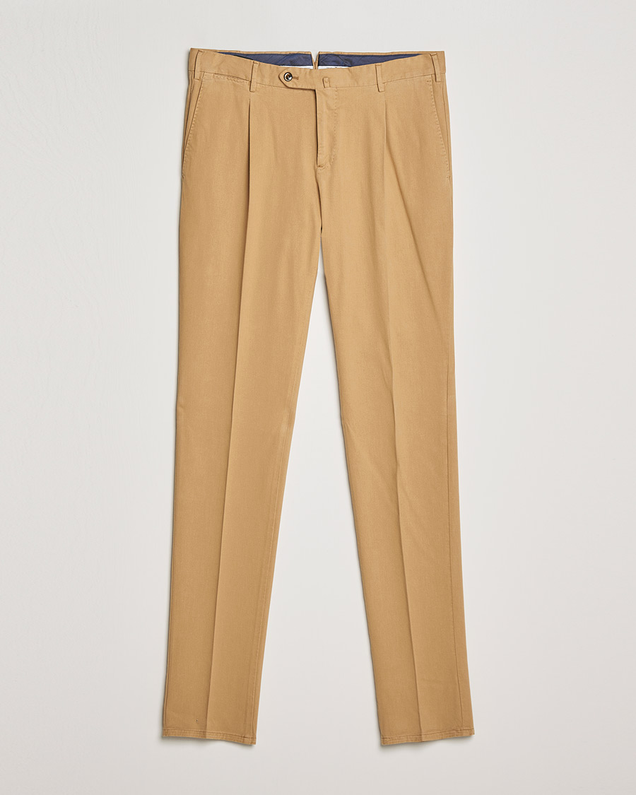 Mies | Housut | PT01 | Slim Fit Pleated Cotton Stretch Chinos Khaki