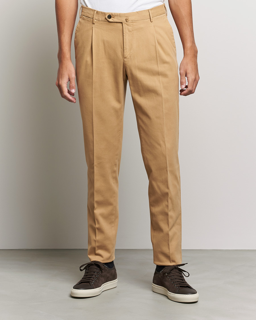 Mies | Housut | PT01 | Slim Fit Pleated Cotton Stretch Chinos Khaki
