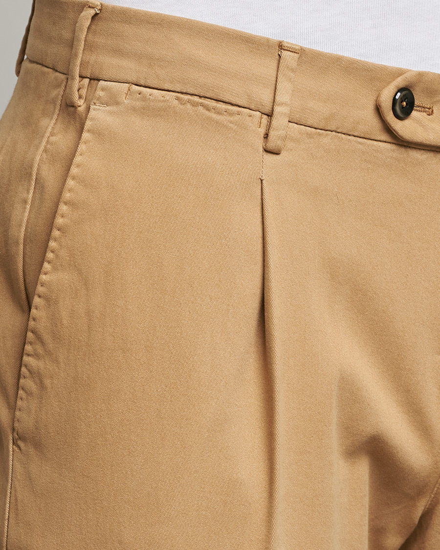 Mies | Housut | PT01 | Slim Fit Pleated Cotton Stretch Chinos Khaki