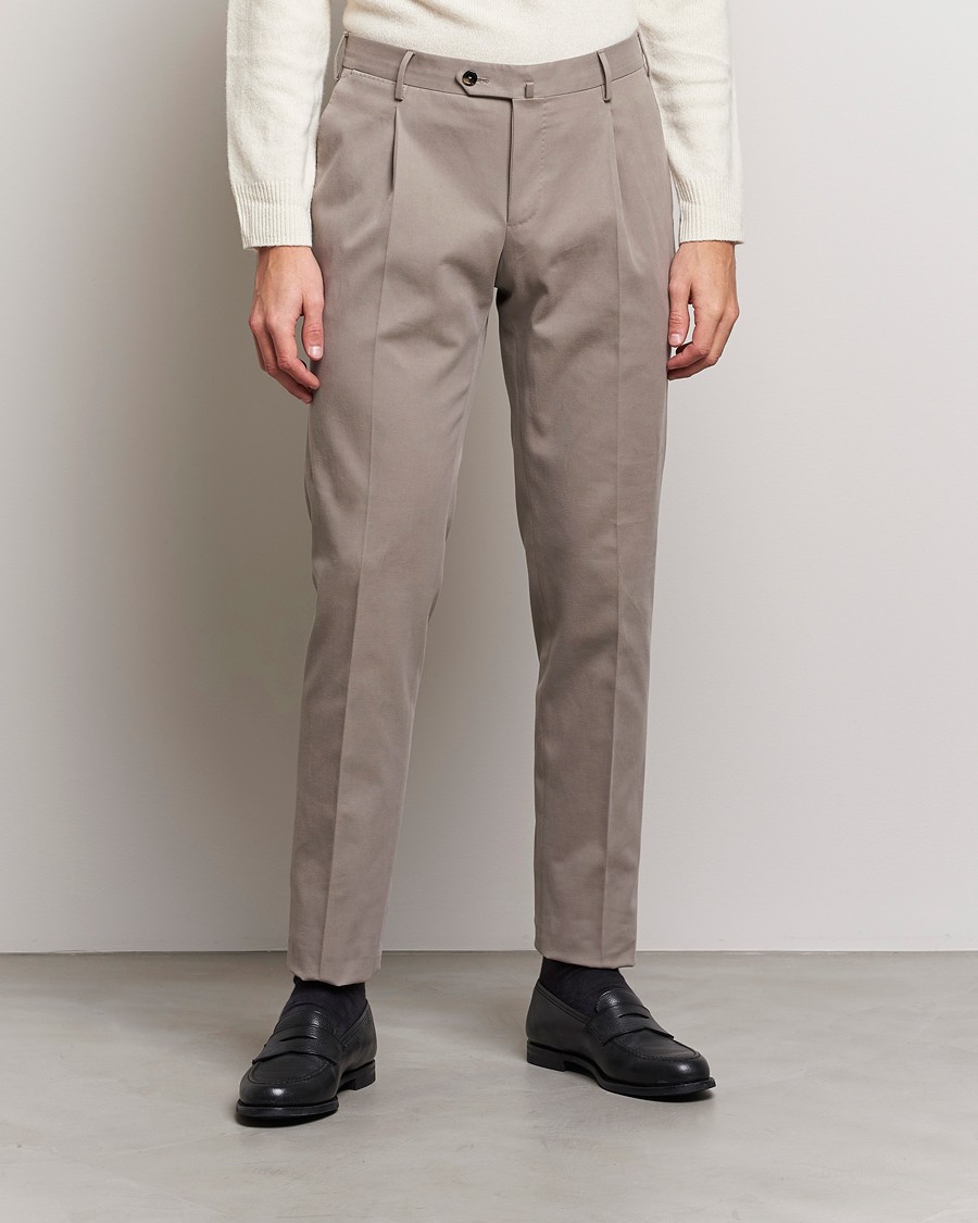 Mies | Housut | PT01 | Slim Fit Pleated Cotton/Cashmere Chinos Beige
