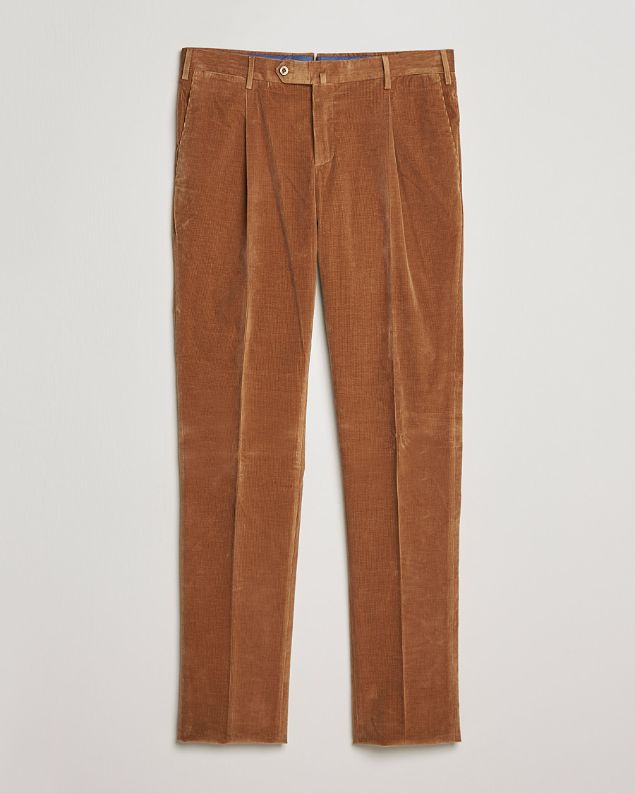 Mies | Housut | PT01 | Slim Fit Pleated Corduroy Trousers Caramel
