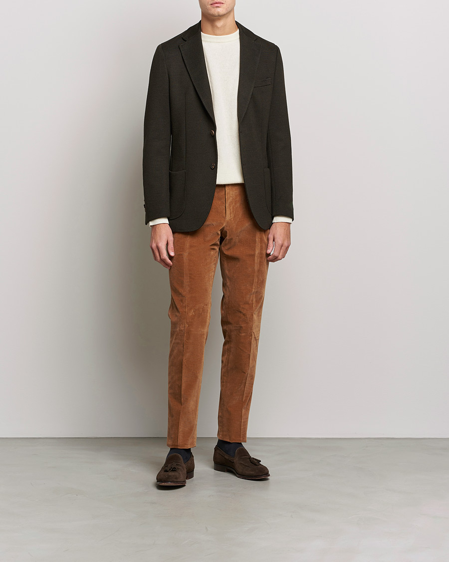 Mies | Housut | PT01 | Slim Fit Pleated Corduroy Trousers Caramel