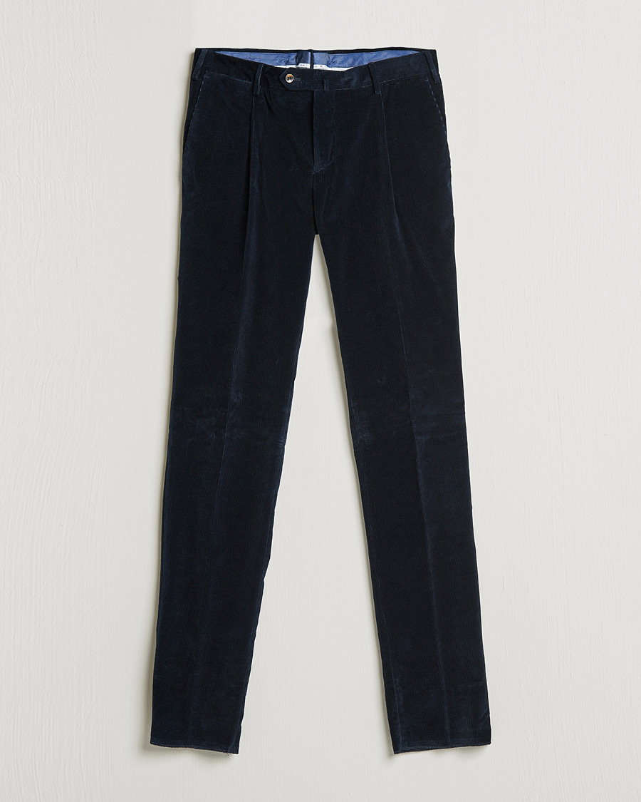 Mies | Housut | PT01 | Slim Fit Pleated Corduroy Trousers Navy