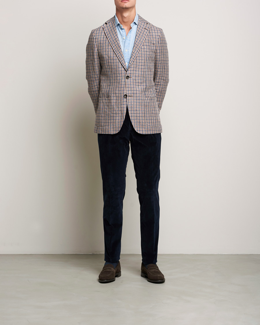 Mies | Housut | PT01 | Slim Fit Pleated Corduroy Trousers Navy