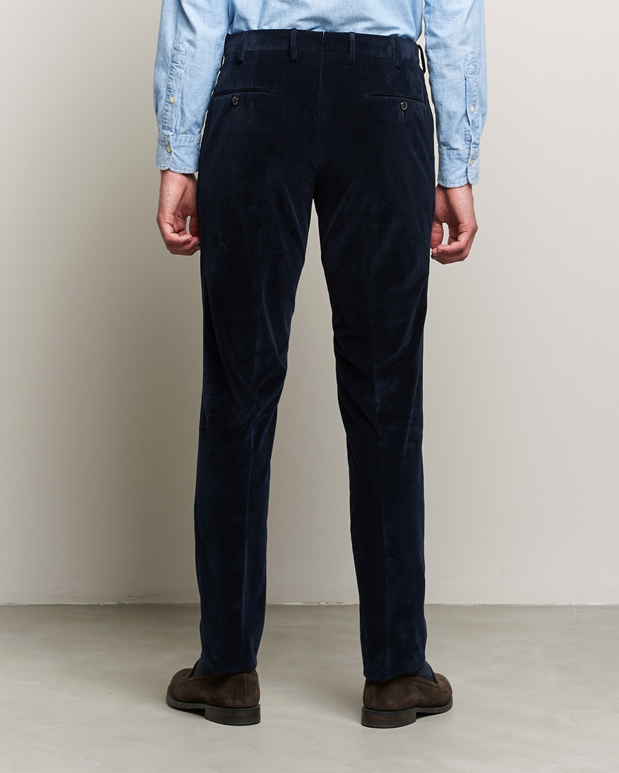 Mies | Housut | PT01 | Slim Fit Pleated Corduroy Trousers Navy