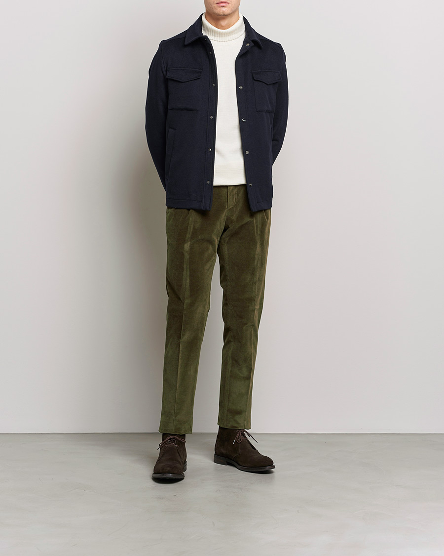 Mies | Housut | PT01 | Slim Fit Pleated Corduroy Trousers Forest Green