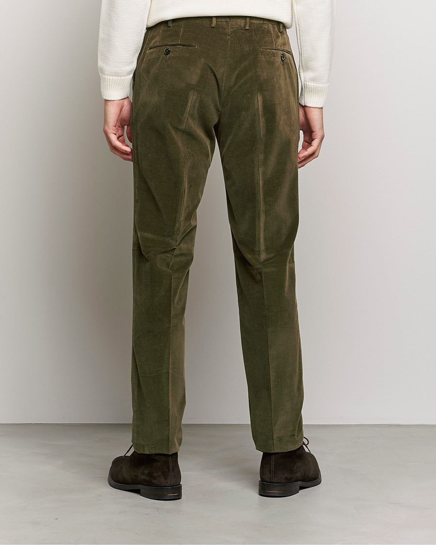 Mies | Housut | PT01 | Slim Fit Pleated Corduroy Trousers Forest Green