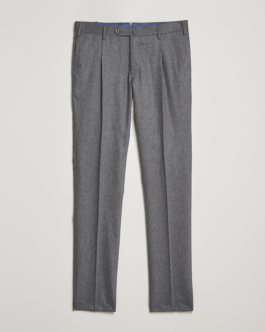 Miehet |  | PT01 | Slim Fit Pleated Flannel Trousers Light Grey