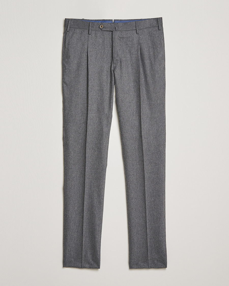 Mies | Housut | PT01 | Slim Fit Pleated Flannel Trousers Light Grey