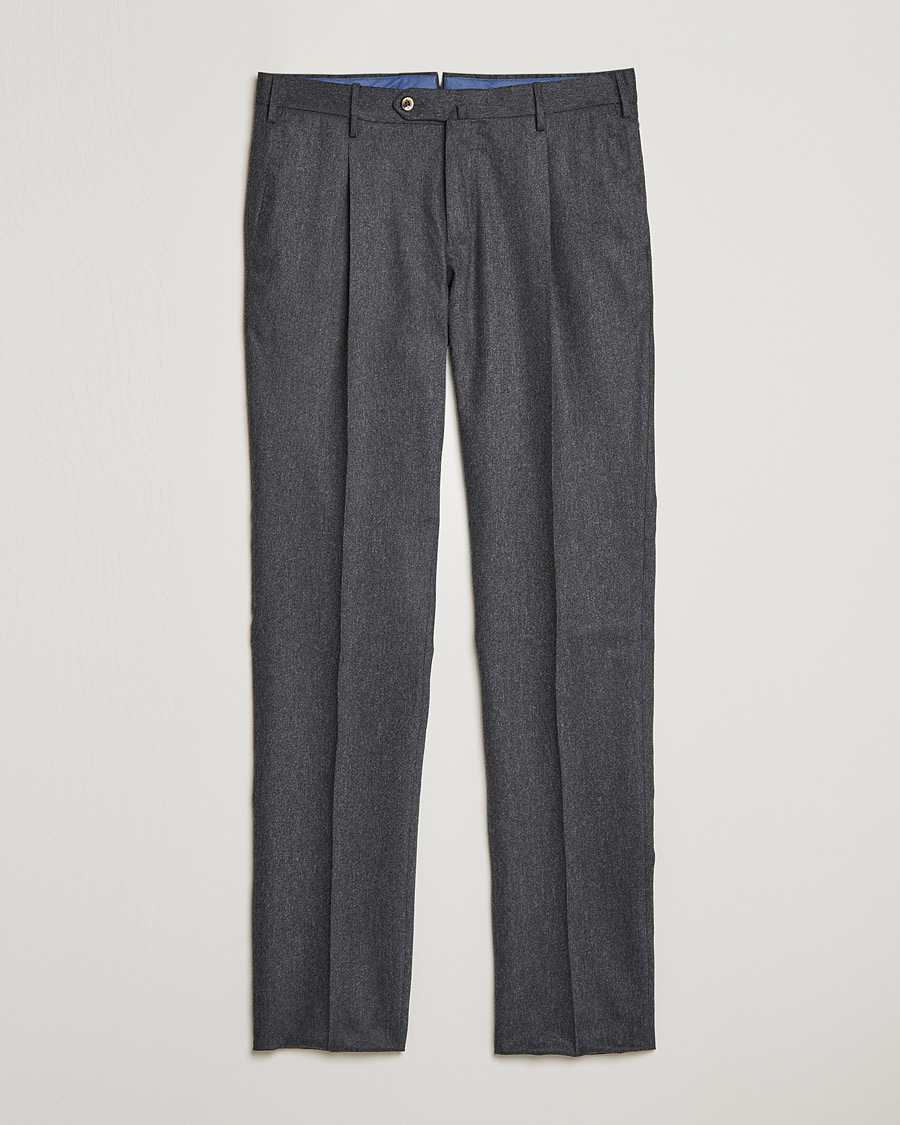 Miehet |  | PT01 | Slim Fit Pleated Flannel Trousers Grey Melange