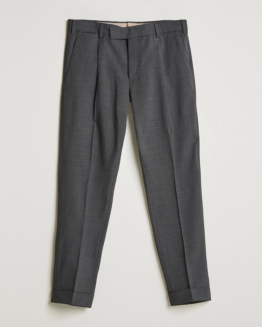 Mies | Housut | PT01 | Slim Fit Pleated Wool Trousers Dark Grey