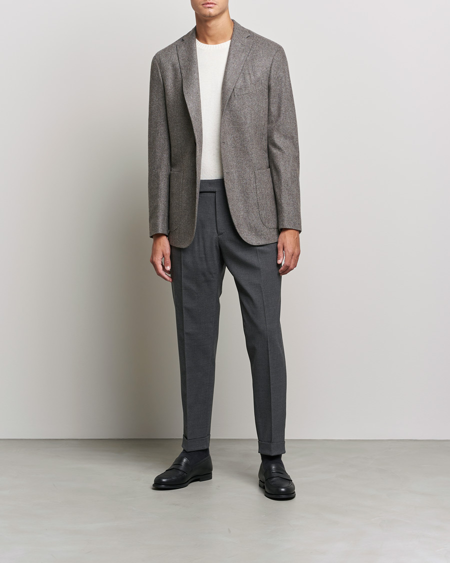 Mies |  | PT01 | Slim Fit Pleated Wool Trousers Dark Grey
