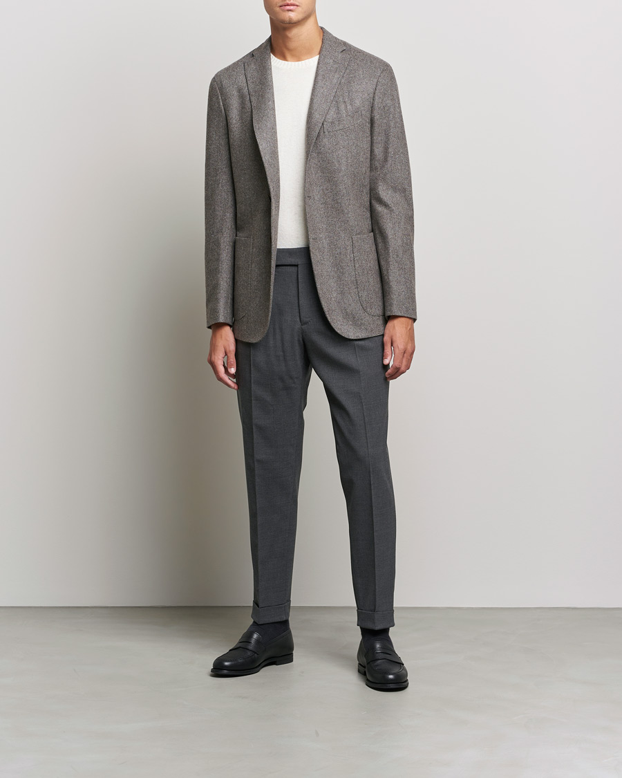 Mies | Housut | PT01 | Slim Fit Pleated Wool Trousers Dark Grey