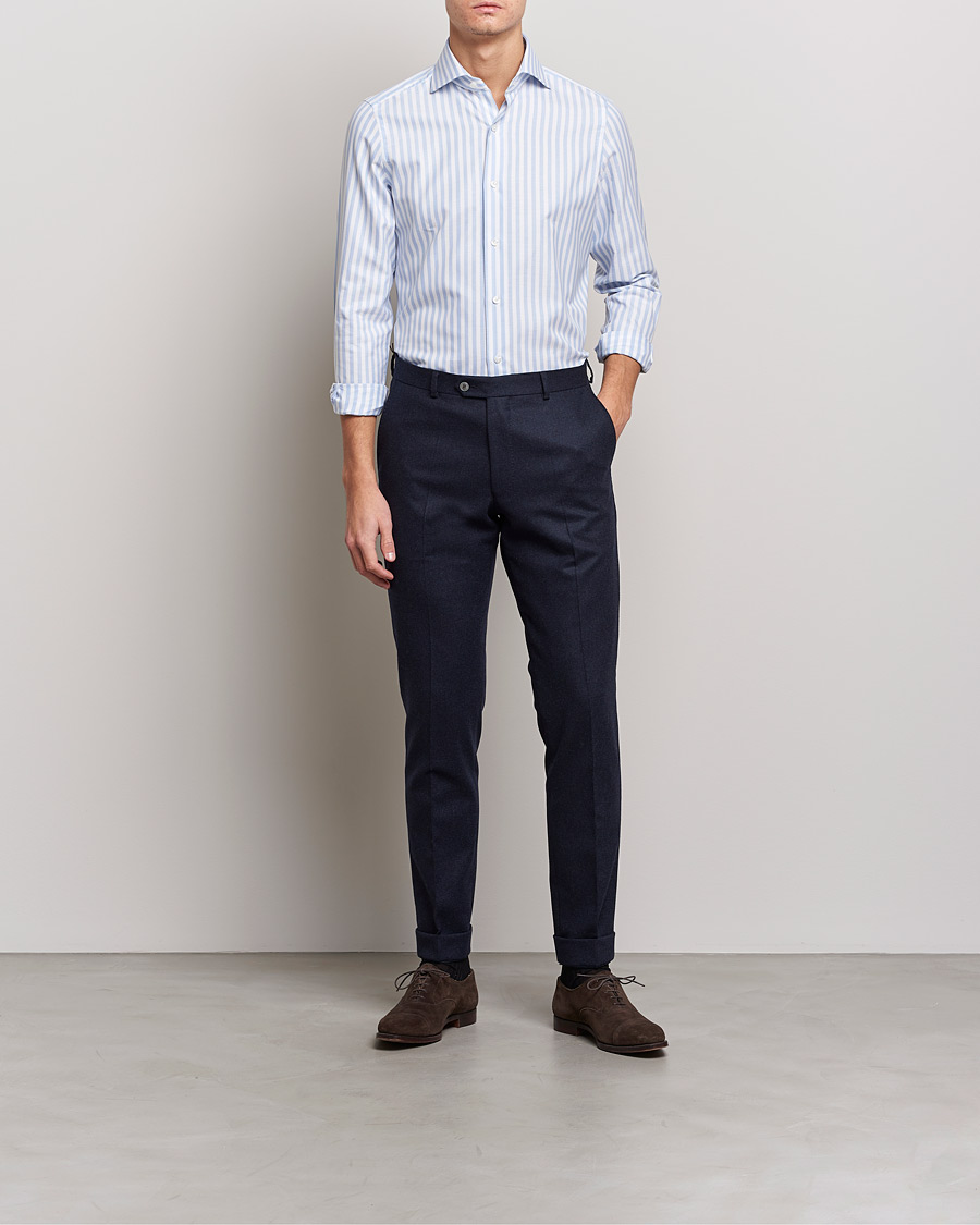 Mies | Bisnespaidat | Finamore Napoli | Milano Slim Comfort Shirt Light Blue Stripe