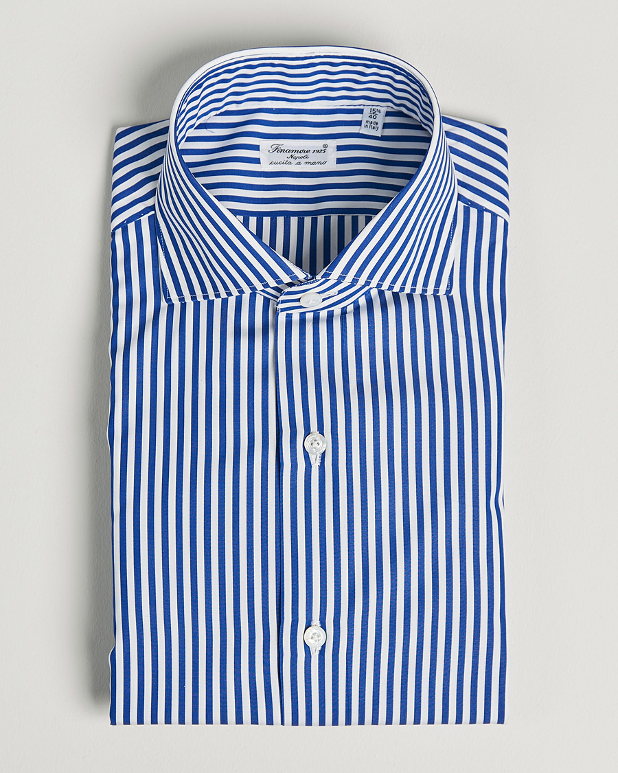 Mies | Kauluspaidat | Finamore Napoli | Milano Slim Dress Shirt Blue Stripe