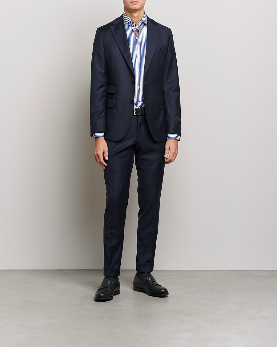 Mies | Kauluspaidat | Finamore Napoli | Milano Slim Dress Shirt Blue Stripe
