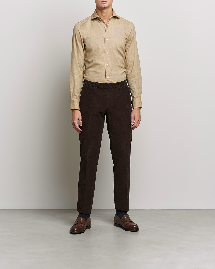 Mies | Kauluspaidat | Finamore Napoli | Tokyo Slim Flannel Shirt Beige