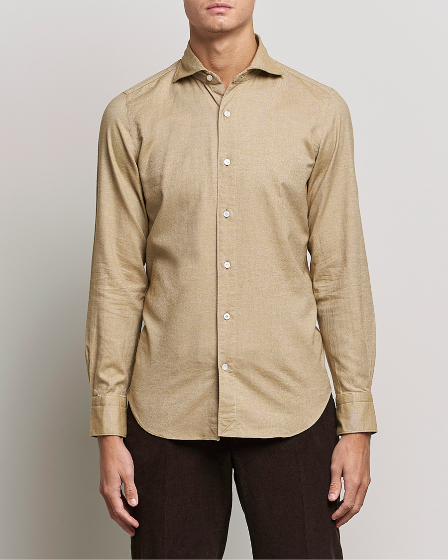Mies | Kauluspaidat | Finamore Napoli | Tokyo Slim Flannel Shirt Beige