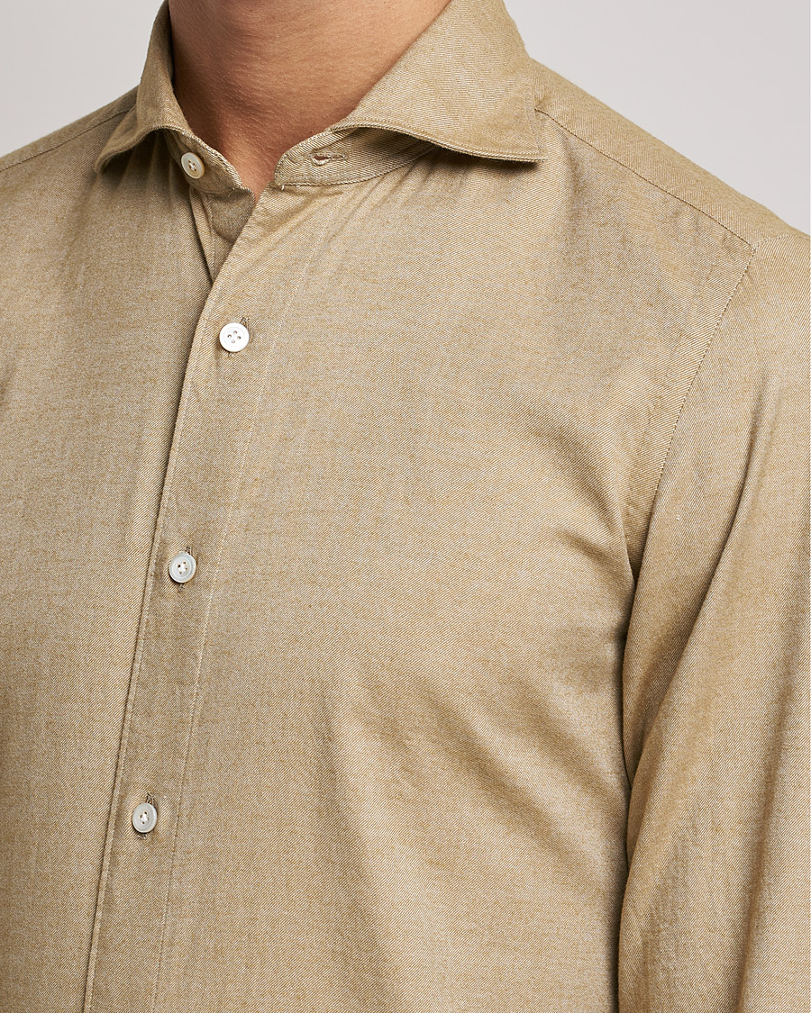 Mies | Kauluspaidat | Finamore Napoli | Tokyo Slim Flannel Shirt Beige