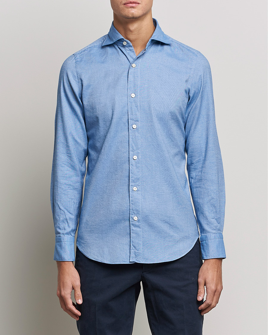 Mies | Flanellipaidat | Finamore Napoli | Tokyo Slim Flannel Shirt Light Blue