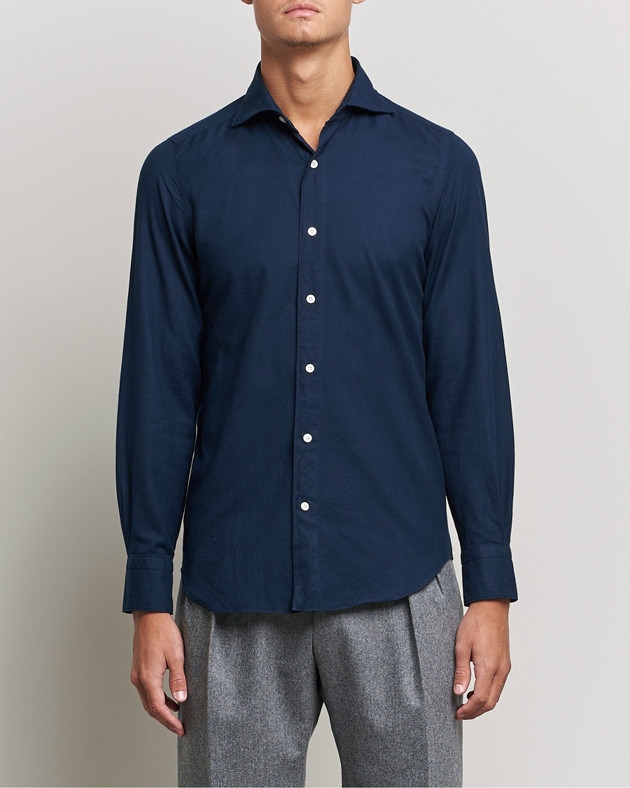 Mies | Flanellipaidat | Finamore Napoli | Tokyo Slim Flannel Shirt Navy