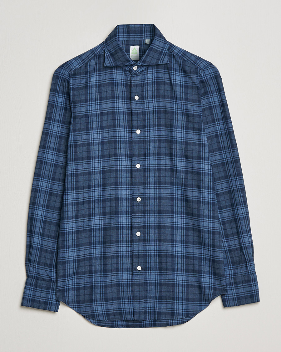 Mies | Kauluspaidat | Finamore Napoli | Tokyo Slim Light Flannel Shirt Navy Check