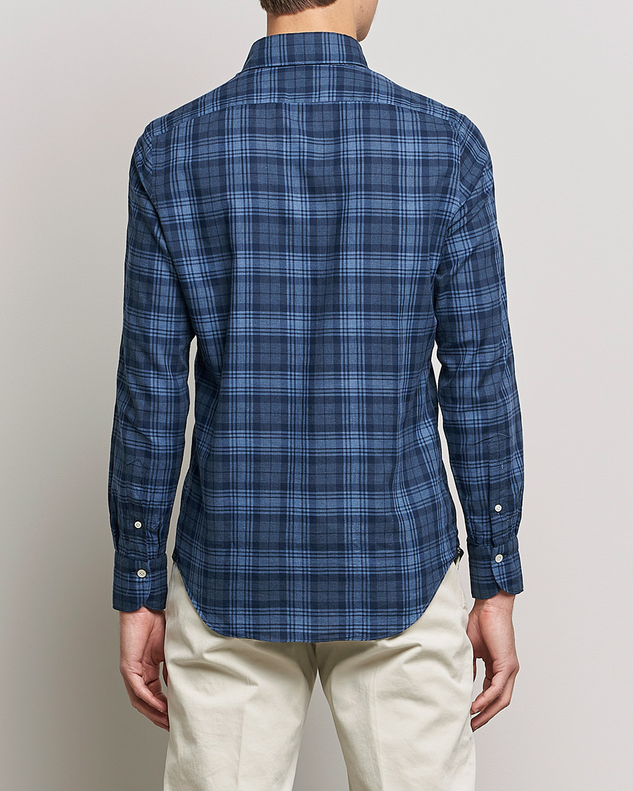 Mies | Kauluspaidat | Finamore Napoli | Tokyo Slim Light Flannel Shirt Navy Check
