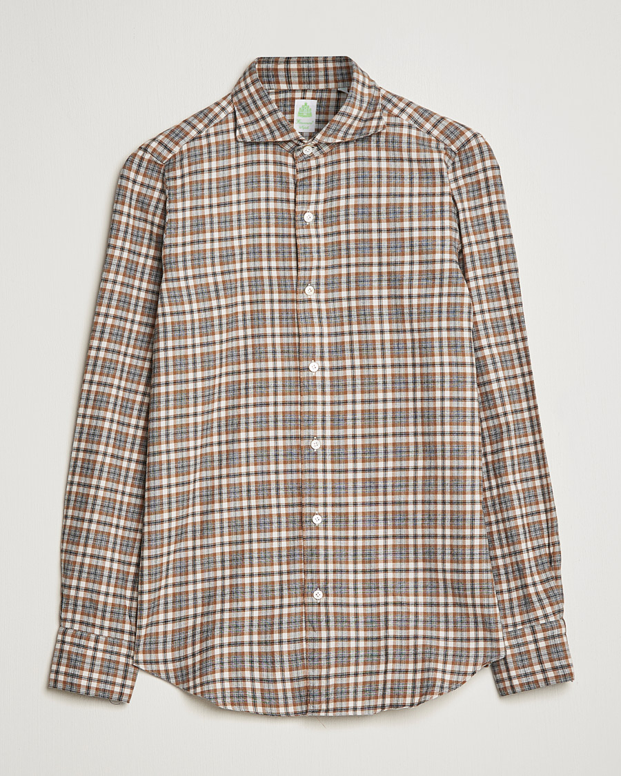 Mies | Kauluspaidat | Finamore Napoli | Tokyo Slim Light Flannel Shirt Brown Check