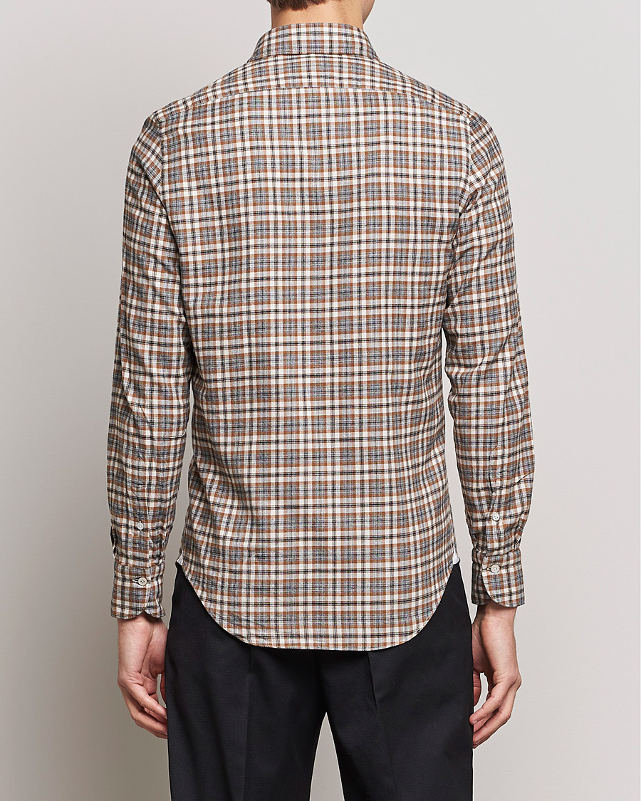 Mies | Kauluspaidat | Finamore Napoli | Tokyo Slim Light Flannel Shirt Brown Check