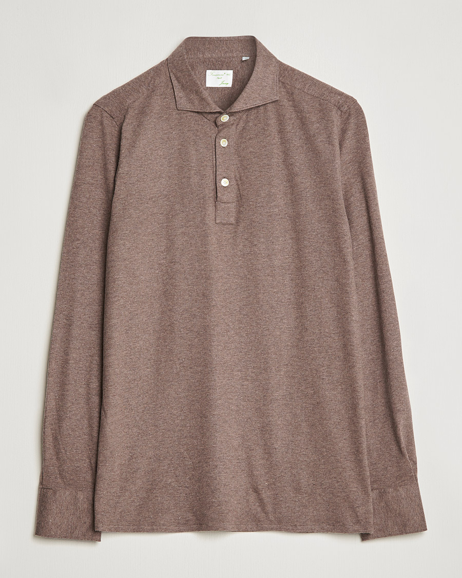 Mies | Puserot | Finamore Napoli | Orlando Cashmere Blend Long Sleeve Polo Brown