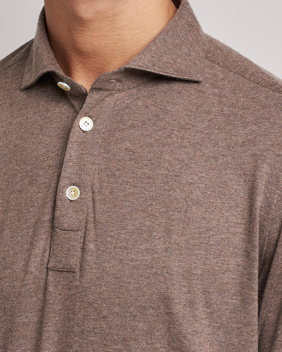 Mies | Puserot | Finamore Napoli | Orlando Cashmere Blend Long Sleeve Polo Brown