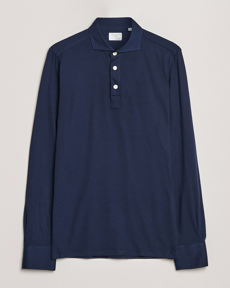 Mies | Puserot | Finamore Napoli | Orlando Cashmere Blend Long Sleeve Polo Navy