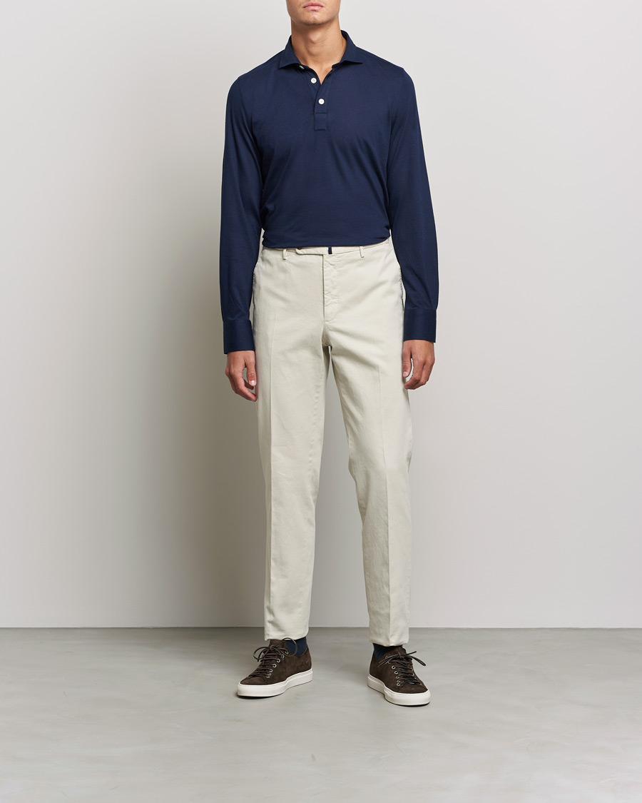 Mies | Puserot | Finamore Napoli | Orlando Cashmere Blend Long Sleeve Polo Navy