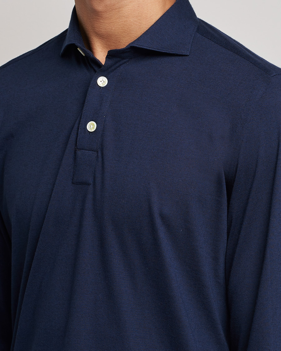 Mies | Puserot | Finamore Napoli | Orlando Cashmere Blend Long Sleeve Polo Navy