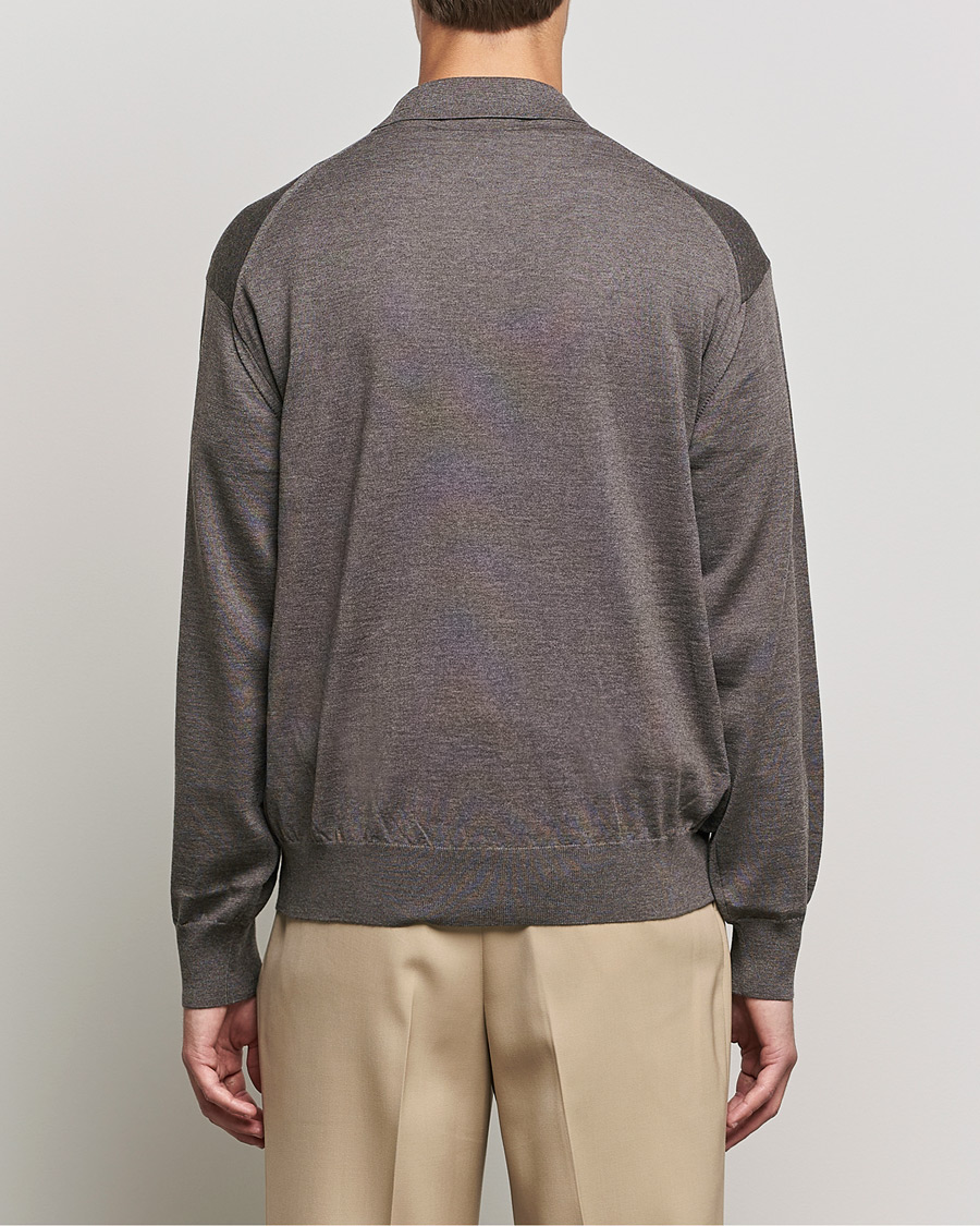 Mies | Puserot | Auralee | Knitted Wool Polo Dark Brown