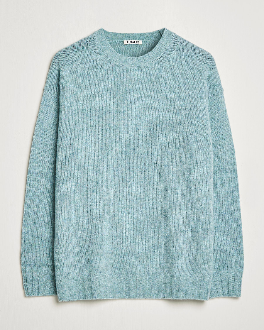 Mies | Puserot | Auralee | Wool/Cashmere Crewneck Knit Top Blue Green