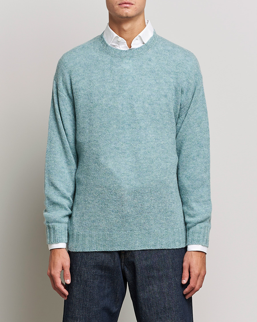 Mies | Puserot | Auralee | Wool/Cashmere Crewneck Knit Top Blue Green