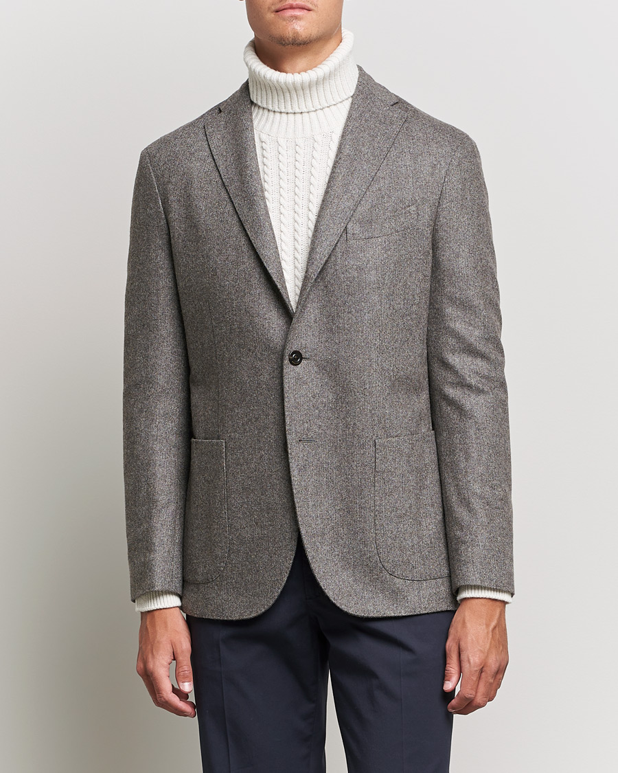 Mies | Pikkutakit | Boglioli | K Jacket Herringbone Wool Blazer Light Grey