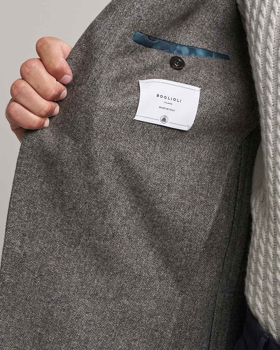 Mies | Pikkutakit | Boglioli | K Jacket Herringbone Wool Blazer Light Grey