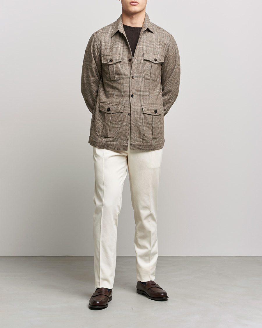 Mies | Kauluspaidat | Boglioli | Check Flannel Overshirt Beige