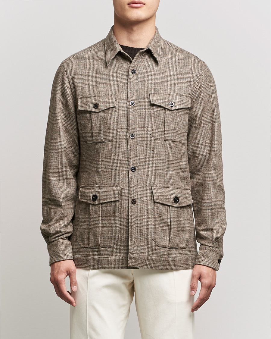 Mies | Kauluspaidat | Boglioli | Check Flannel Overshirt Beige