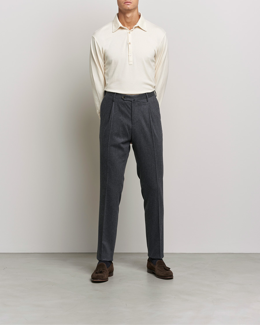 Mies | Pikeet | Boglioli | Long Sleeve Polo Shirt Off White