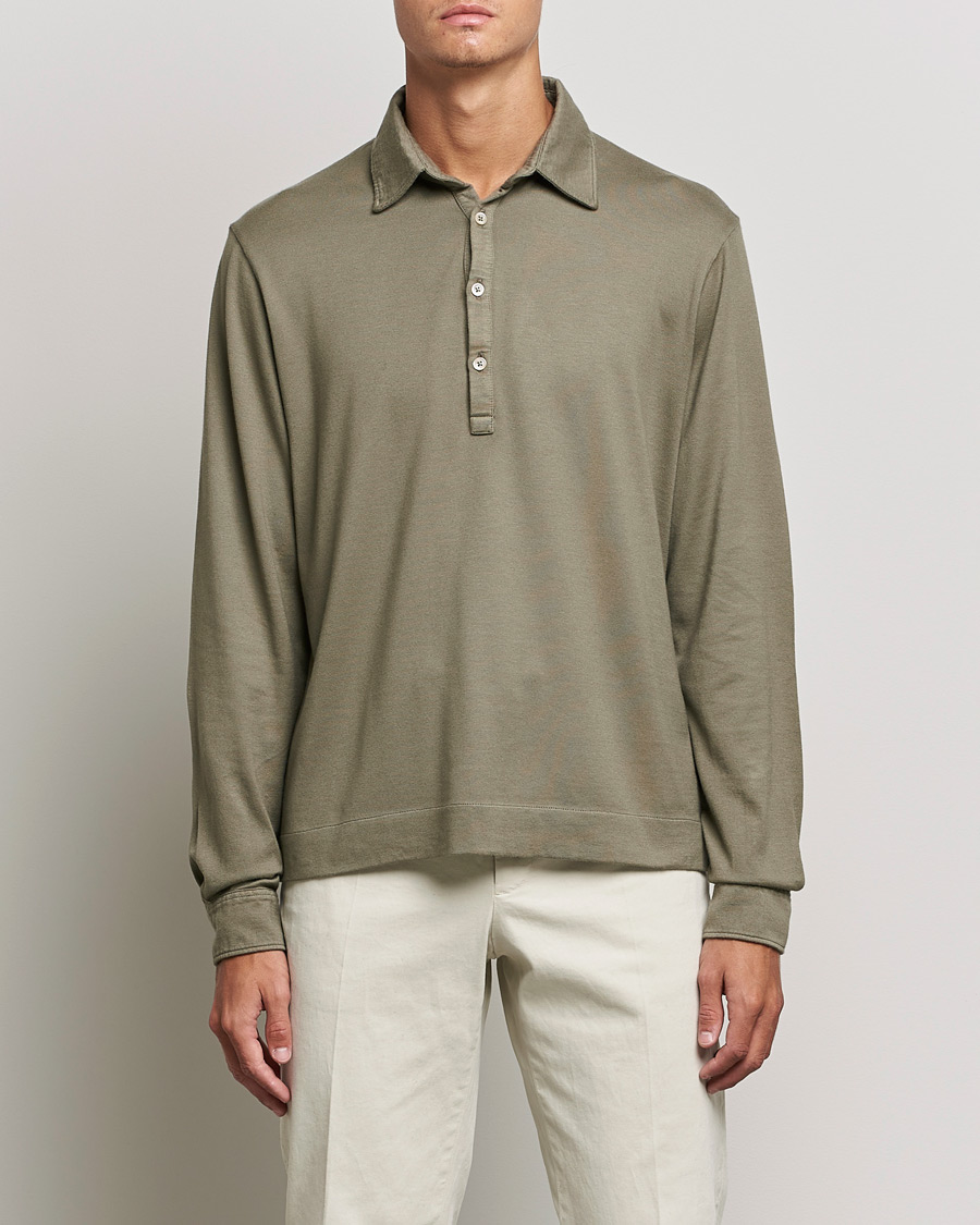 Mies | Pitkähihaiset pikeepaidat | Boglioli | Long Sleeve Polo Shirt Sage Green