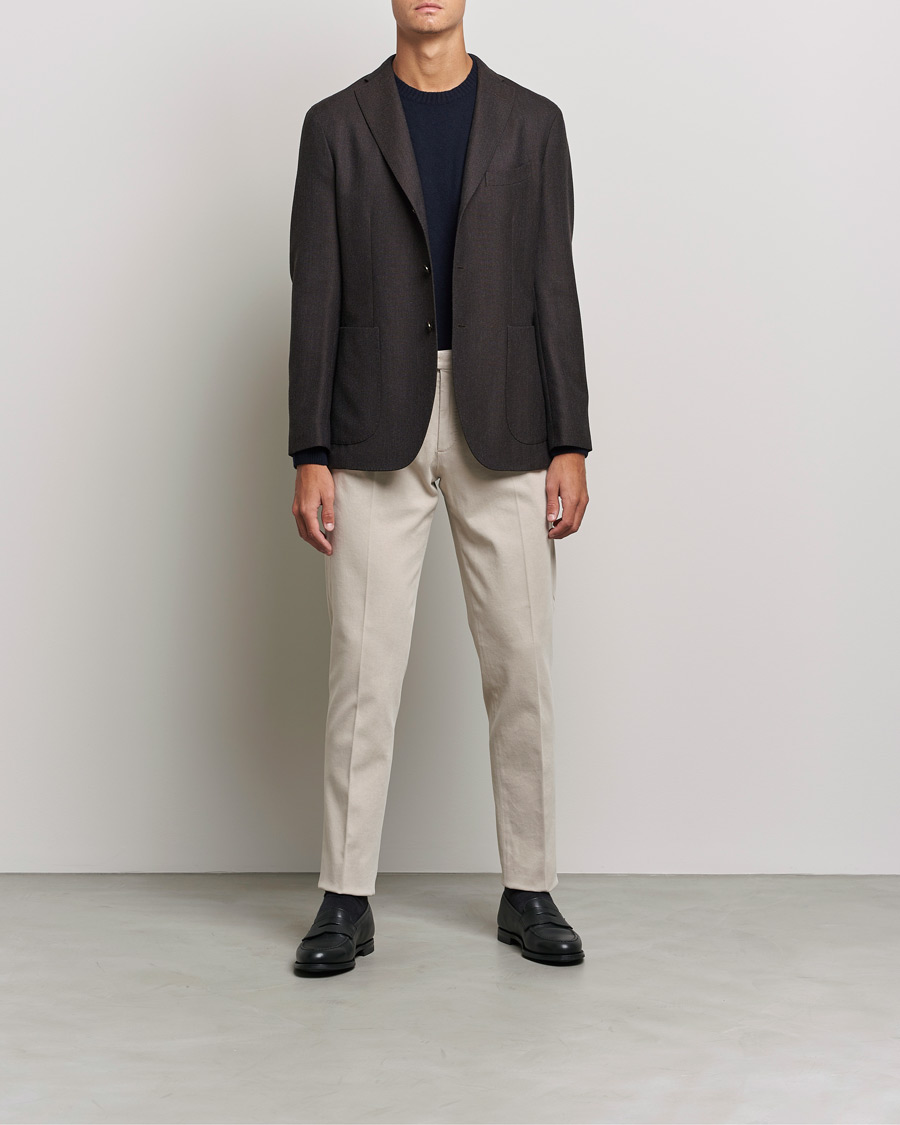 Mies | Italian Department | Boglioli | Pleated Cotton Twill Trousers Beige