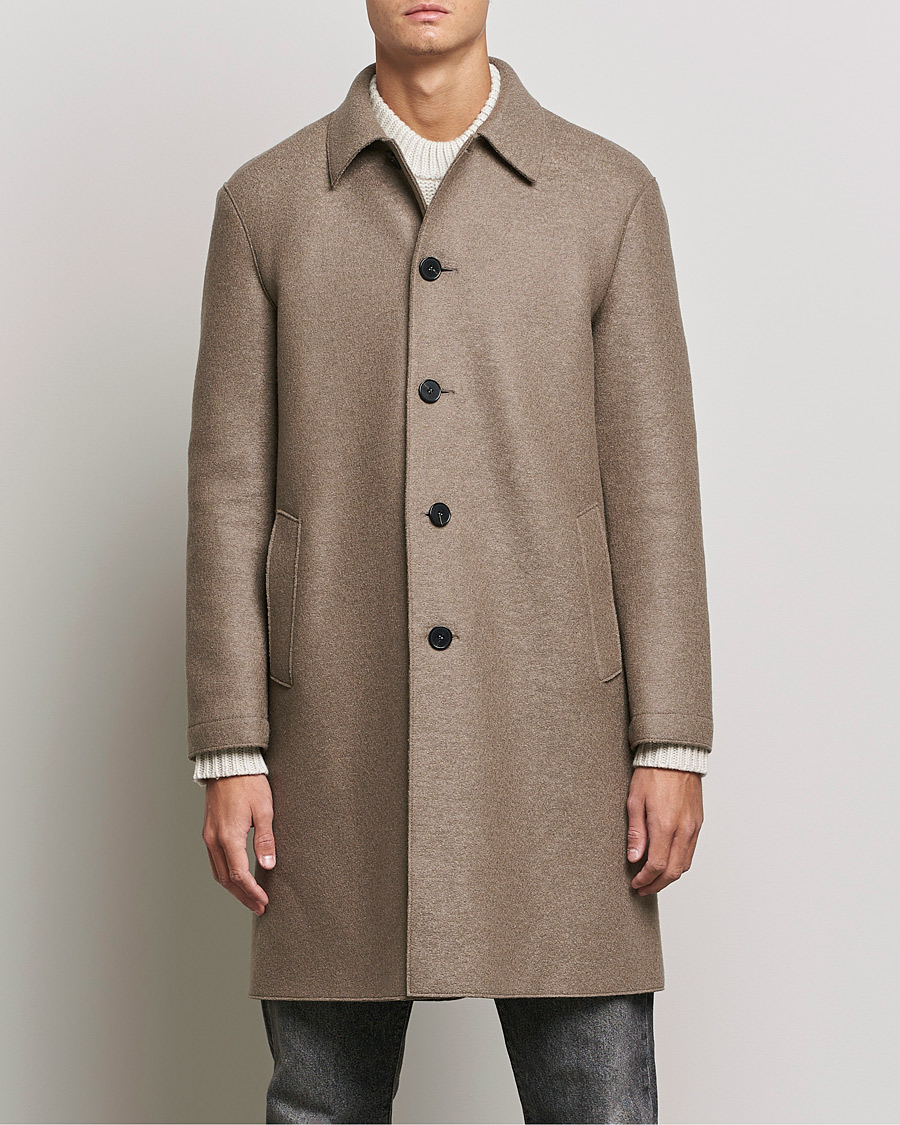Mies | Takit | Harris Wharf London | Pressed Wool Mac Coat Natural Taupe