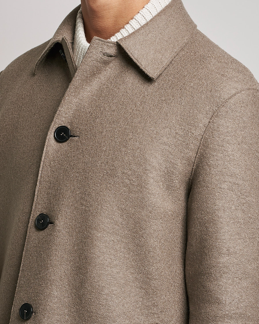 Mies | Takit | Harris Wharf London | Pressed Wool Mac Coat Natural Taupe
