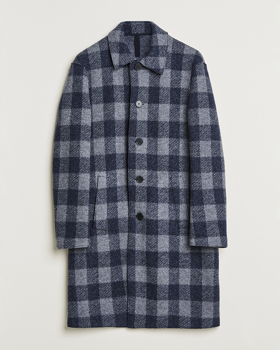Mies | Takit | Harris Wharf London | Vichy Fleece Lined Mac Coat Blue/Grey